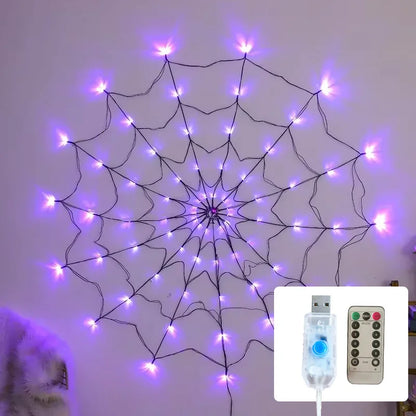 Halloween LED String Light Spider Web Ghost Festival Atmosphere Light for Haunted House Party Decoration Colorful Lighting