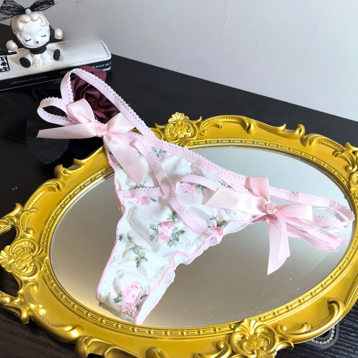 Women’s Satin Underwear – Floral Print Low Rise Panties