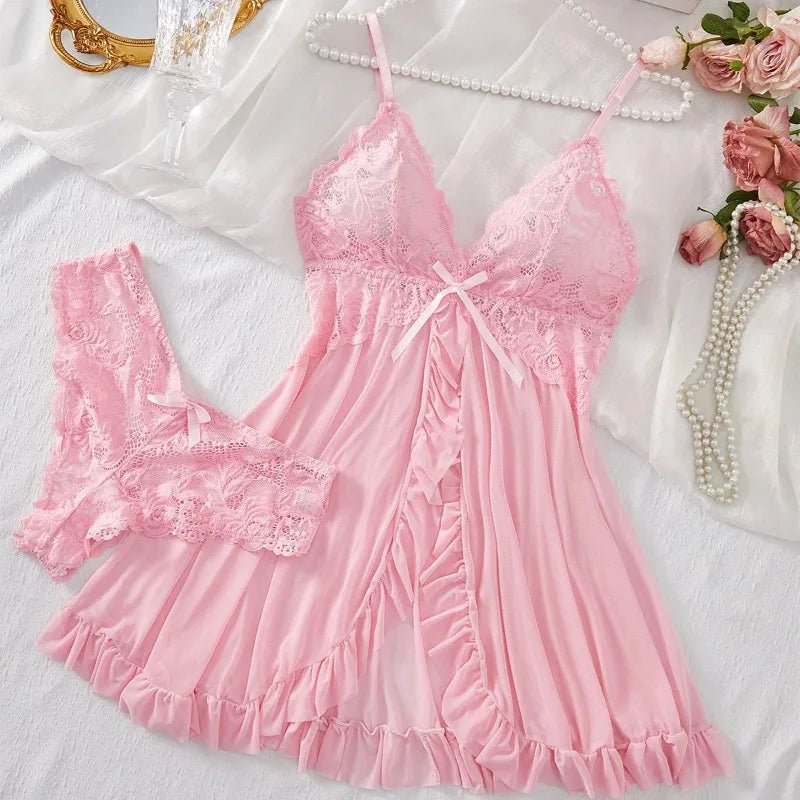 Women’s Lace Sleepwear Set – Soft V-Neck Nightwear