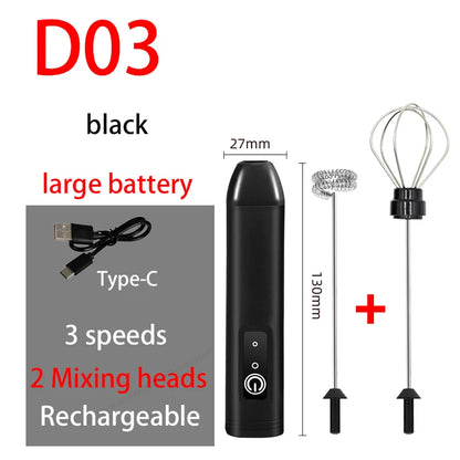 Mini Milk Frother – USB Rechargeable 3-Speed Coffee Whisk