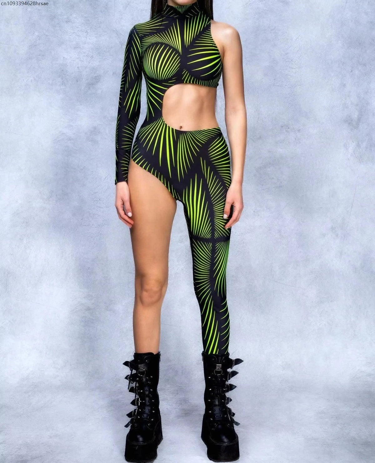 Women Punk Asymmetrical Holiday Bodysuit Costume Colorful Rainbow Jumpsuit Cosplay Halloween Party Performance Tights Suit