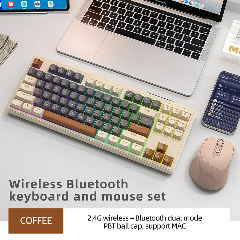 Wireless Gaming Keyboard 87 Key Bluetooth RGB Keyboard with Mouse