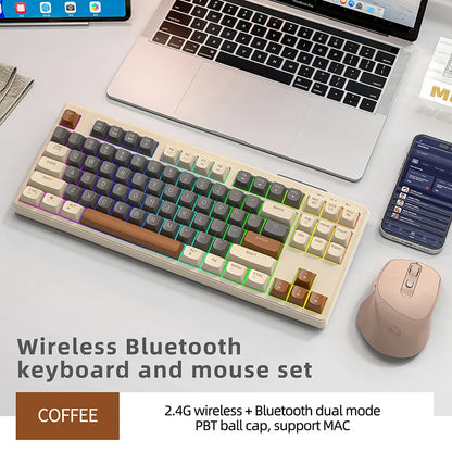 Wireless Gaming Keyboard 87 Key Bluetooth RGB Keyboard with Mouse