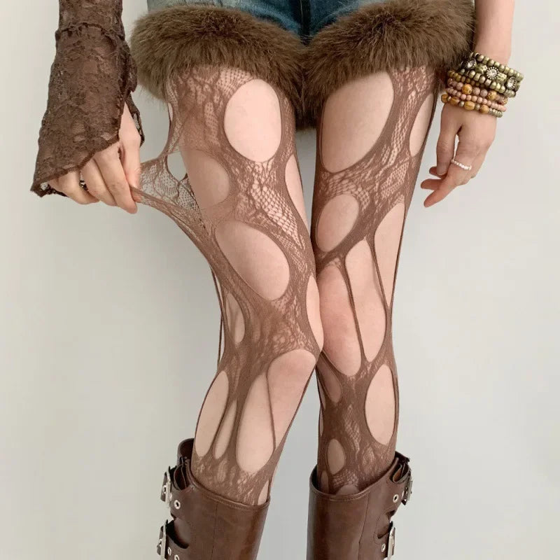 Floral Fishnet Tights for Women – Ripped Pattern Pantyhose