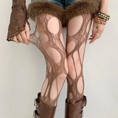 Floral Fishnet Tights for Women – Ripped Pattern Pantyhose