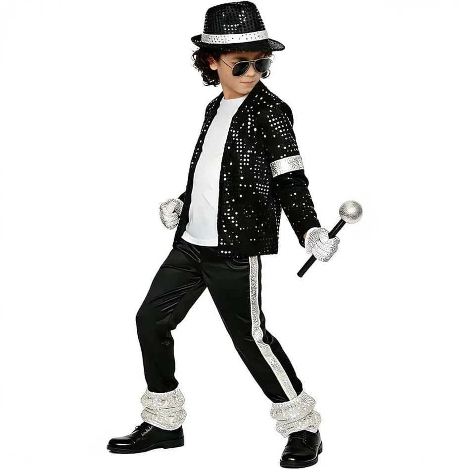 Boys Michael Pop Star Jackson Halloween Cosplay Costume Carnival Stage Performance Clothes Hip Hop Dance Outfit