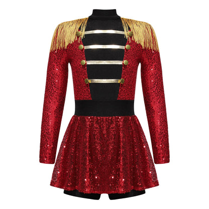 Sequins Girls Magician Circus Performance Costume Outfits Kids Halloween Ringmaster Bodysuit Jumpsuit with Hat Gloves Magic Wand