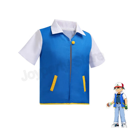 Adult Ash Ketchum Costume for Halloween Men Anime Trainer Cosplay Women Disfraz Party Blue Jacket Cap and Gloves Full Sets