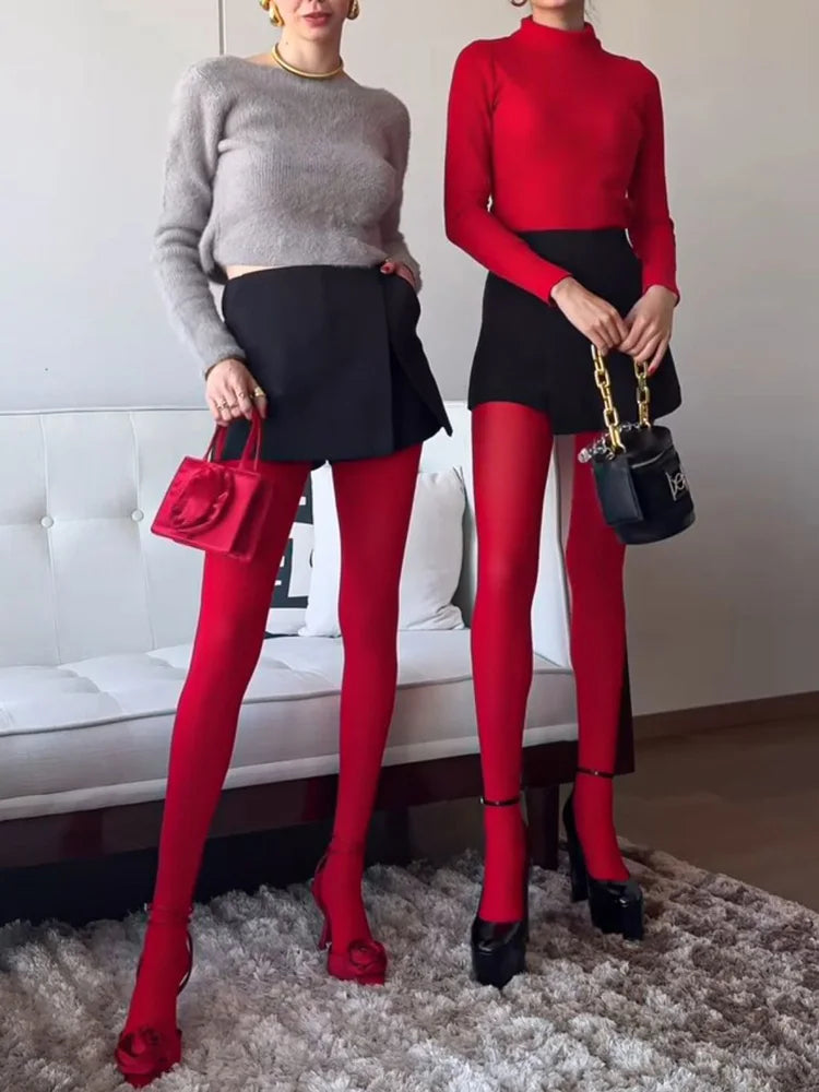 Red Tights – Burgundy Lace Style for Women