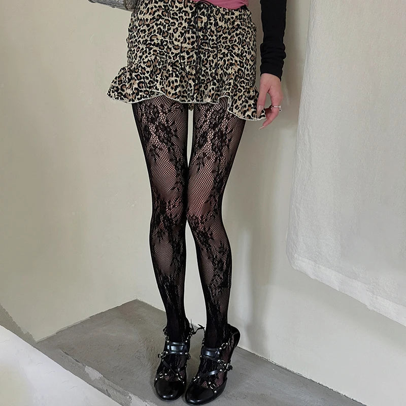 Floral Lace Tights – Patterned Mesh Hosiery
