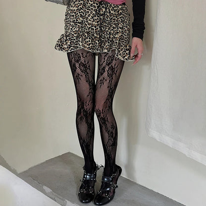 Floral Lace Tights – Patterned Mesh Hosiery