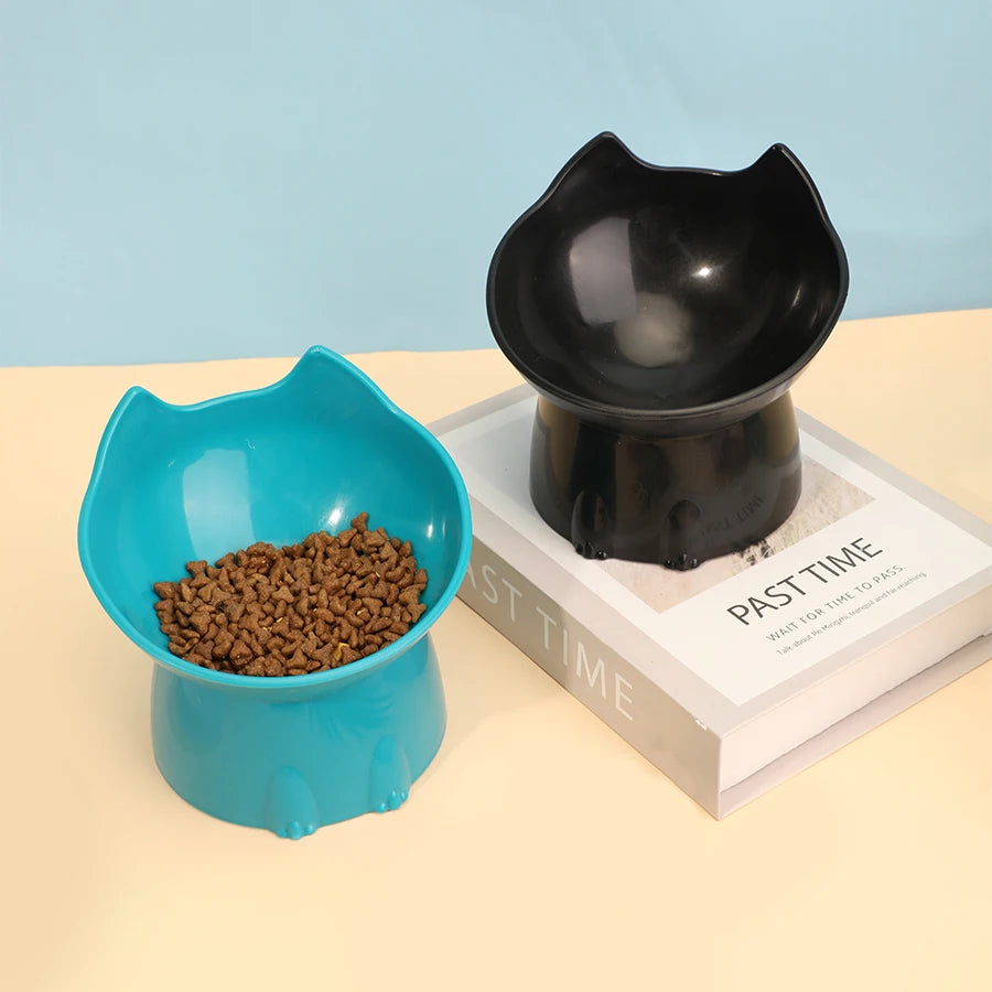 Elevated Cat Bowl Raised Plastic Feeding Dish with Tilted Edge