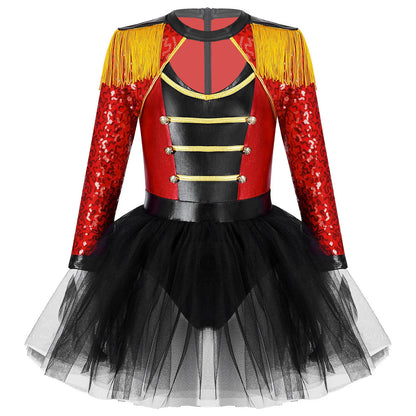Sequins Girls Magician Circus Performance Costume Outfits Kids Halloween Ringmaster Bodysuit Jumpsuit with Hat Gloves Magic Wand