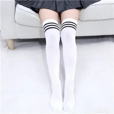 Striped Thigh High Socks – Women’s Knee High Cotton Stockings