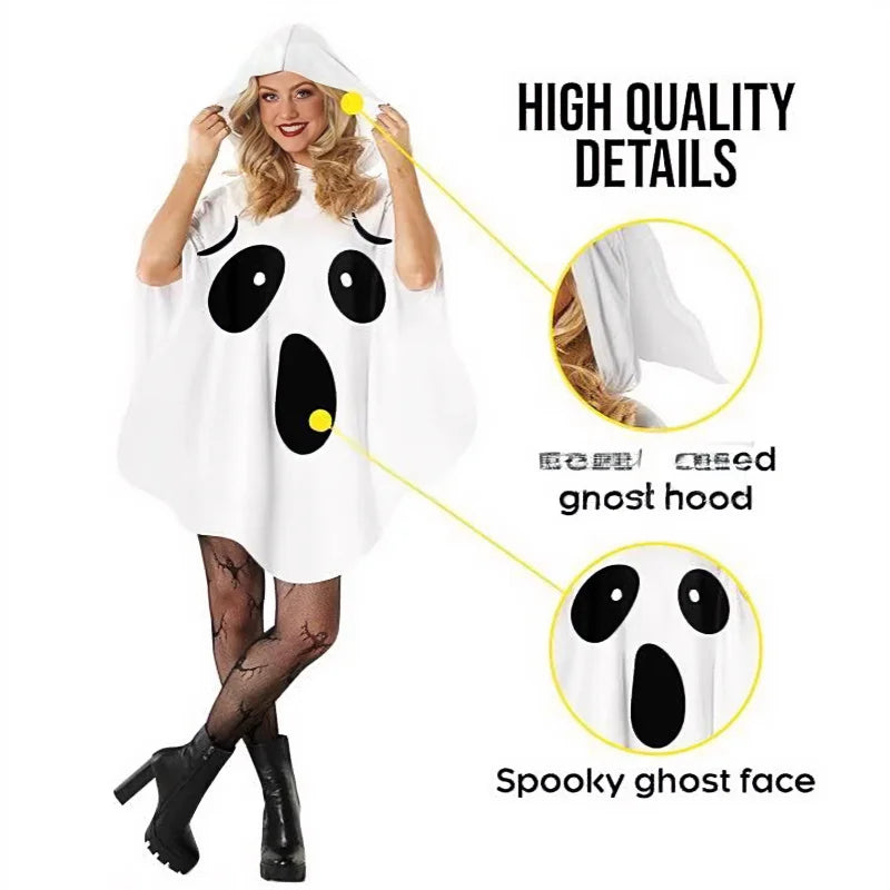 Halloween Ghost Witch & Fairy Cosplay Costume White Bat Wing Outfit Spooky Party Stage Performance Role Play Clothes for Women
