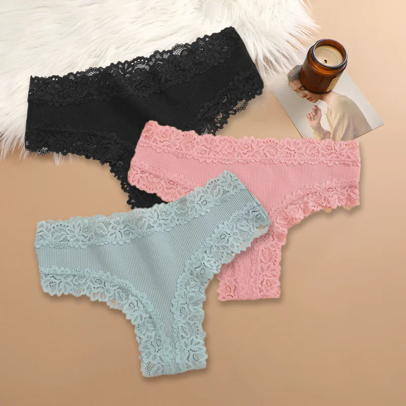 Cotton Panties for Women – Floral Lace Briefs 3-Pack