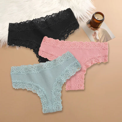 Cotton Panties for Women – Floral Lace Briefs 3-Pack