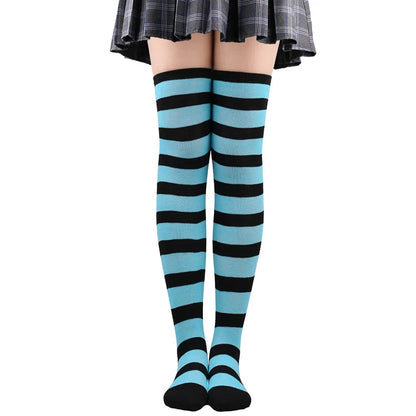 Women’s Striped Thigh High Socks – Black White Pink