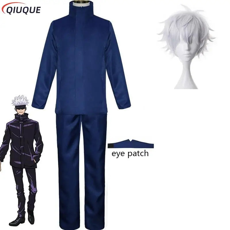 110-3XL Black / Blue Gojo Satoru Cosplay Costume Eye Patch Wigs Glasses Anime Halloween Party Unisex Uniforms