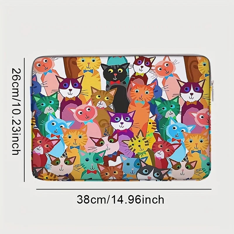 Cat Pattern Laptop Bag – Colorful Polyester Briefcase for 14-Inch