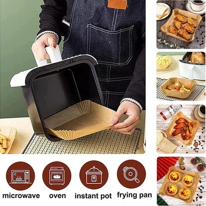 Air Fryer Paper Liners – 50 Pack Square Baking Parchment