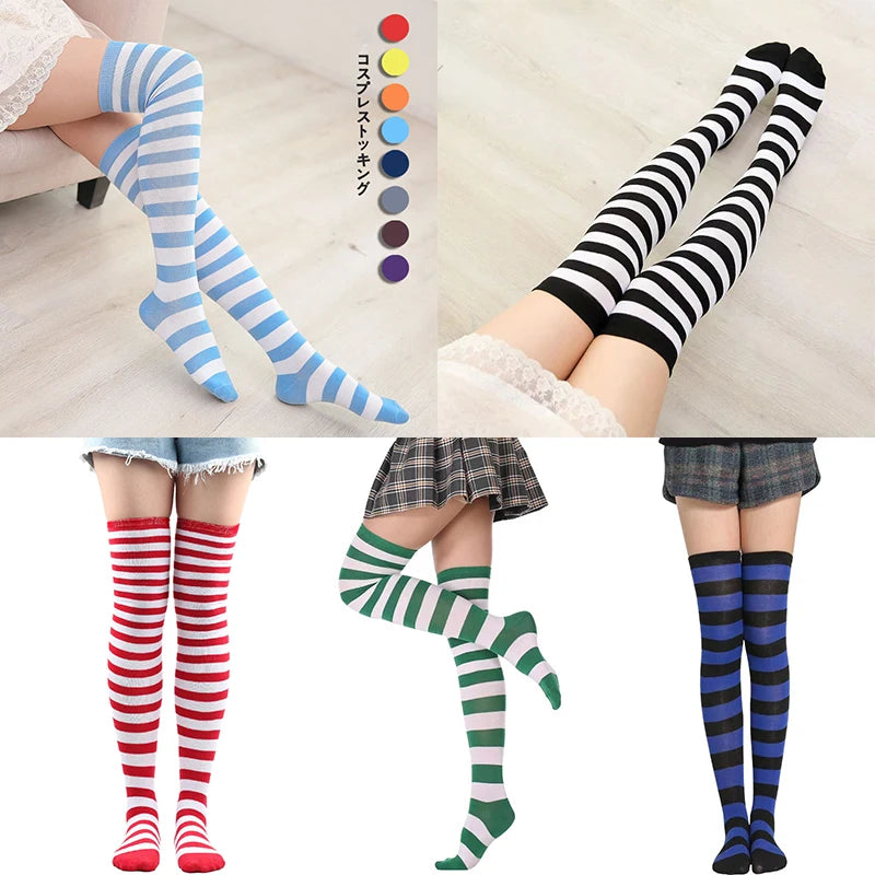 Women's Over Knee Socks – Striped Christmas & Halloween Hosiery