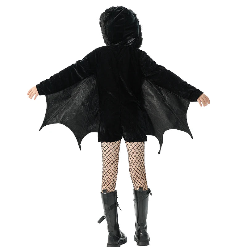 Purim Bat Jumpsuit For Girl Costume Creepy Vampire Animal Spooktacular Outfit Cosplay Carnival Halloween Fancy Party Dress