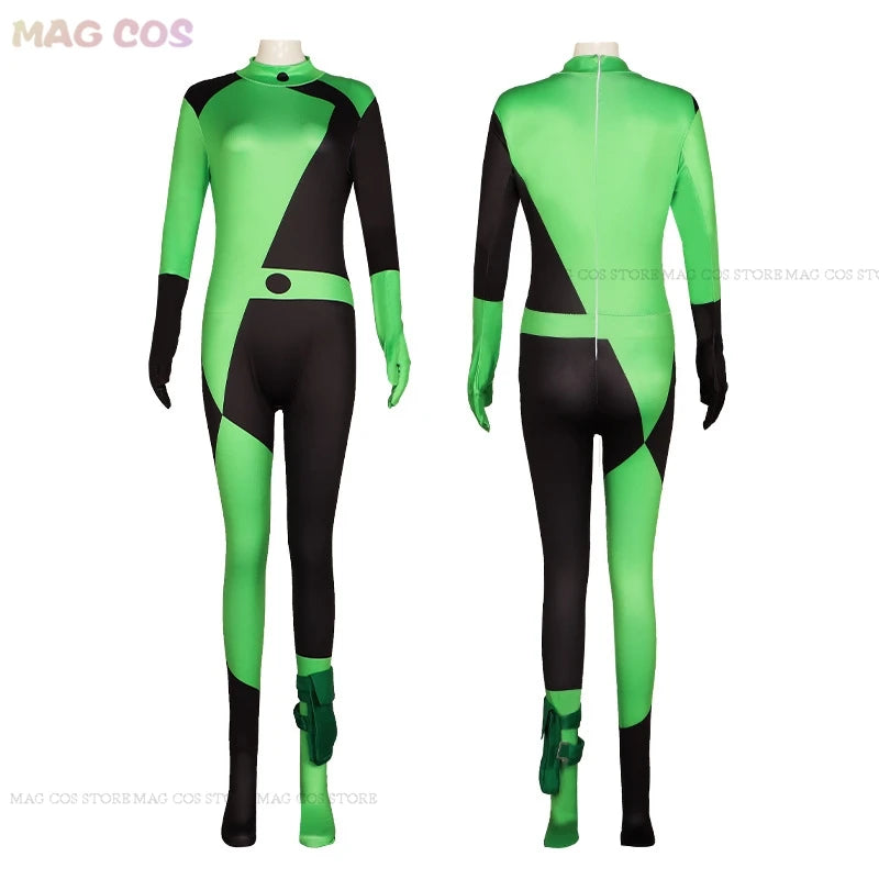 Kim Shego Cosplay Possible Anime Cartoon Series Superhero Jumpsuit Costume Wig Halloween Anti-hero Villainess Uniform Roleplay