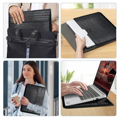 Crocodile Grain Laptop Sleeve – PU Leather Flip Case with Stand