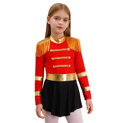 Sequins Girls Magician Circus Performance Costume Outfits Kids Halloween Ringmaster Bodysuit Jumpsuit with Hat Gloves Magic Wand