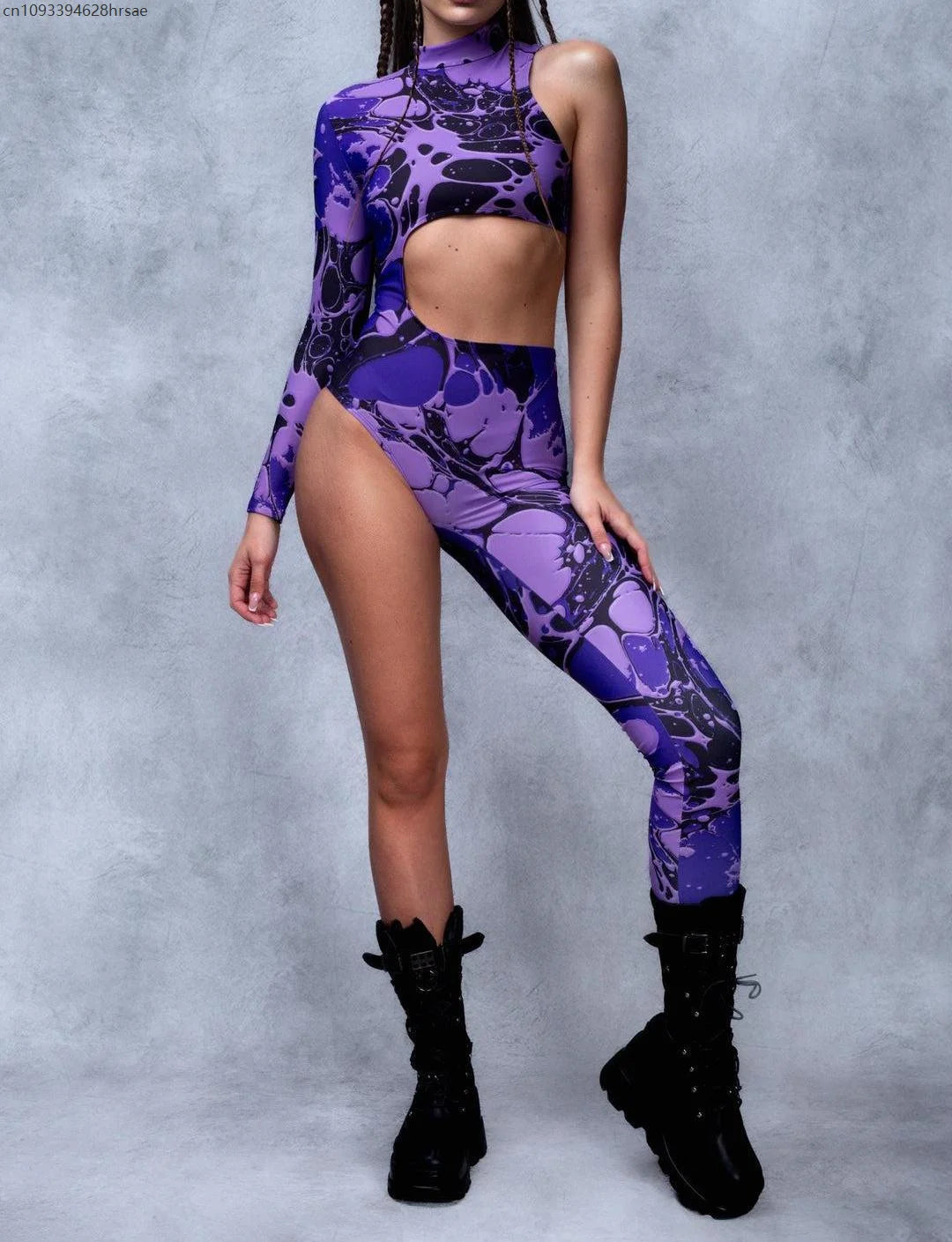 Women Punk Asymmetrical Holiday Bodysuit Costume Colorful Rainbow Jumpsuit Cosplay Halloween Party Performance Tights Suit