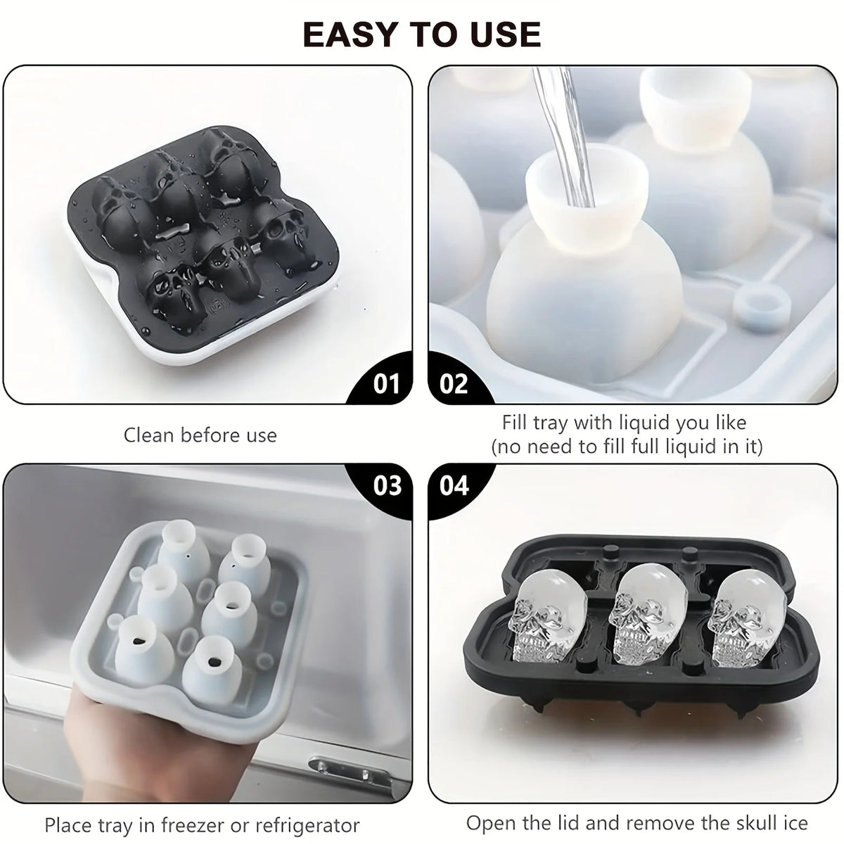 Skull Ice Mold Silicone 3D Ice Cube Tray for Cocktails & Drinks