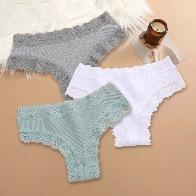 Cotton Panties for Women – Floral Lace Briefs 3-Pack