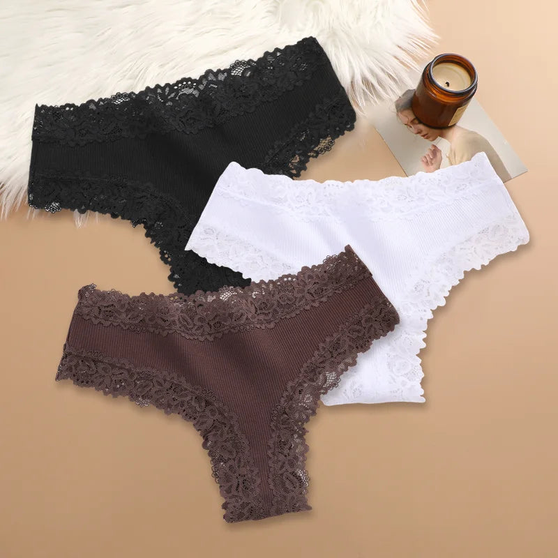 Cotton Panties for Women – Floral Lace Briefs 3-Pack