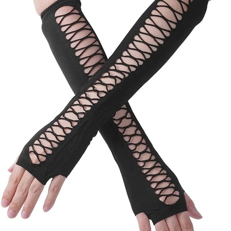 Fingerless Lace Gloves – Sheer Mesh Dot Pattern Style
