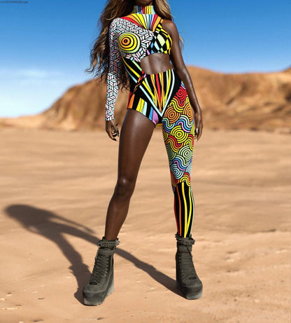 Women Punk Asymmetrical Holiday Bodysuit Costume Colorful Rainbow Jumpsuit Cosplay Halloween Party Performance Tights Suit