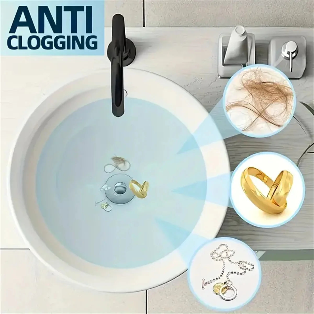Bathroom Sink Drain Stopper with Hair Catcher & Filter