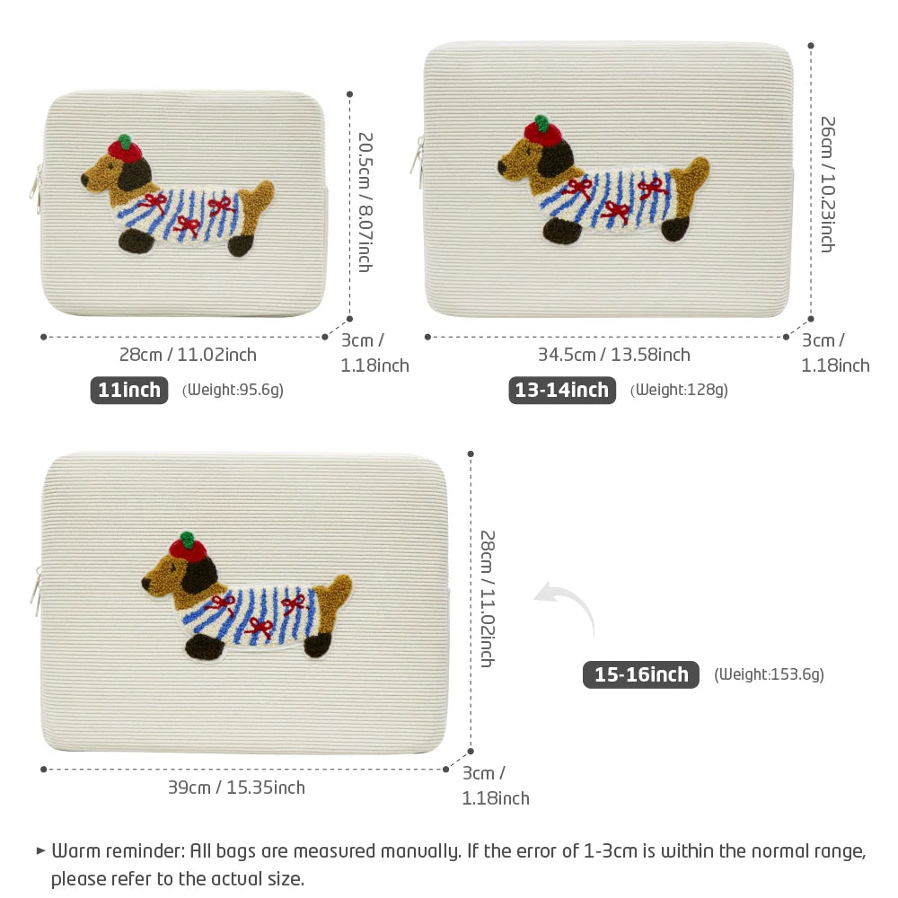 Cute Dogs Laptop Sleeve Polyester Case for 13–16 Inch Laptops