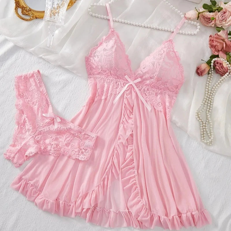 Women’s Lace Sleepwear Set – Soft V-Neck Nightwear