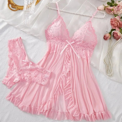 Women’s Lace Sleepwear Set – Soft V-Neck Nightwear