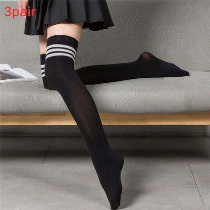 Black White Striped Over The Knee Socks for Women