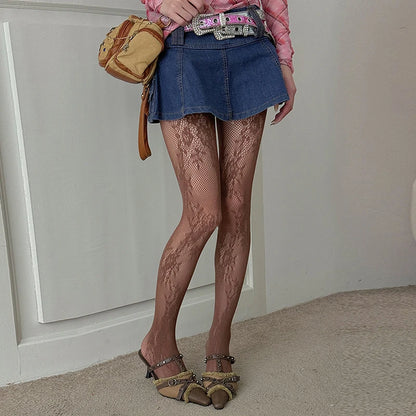 Floral Lace Tights – Women’s Knit Thigh High Stockings