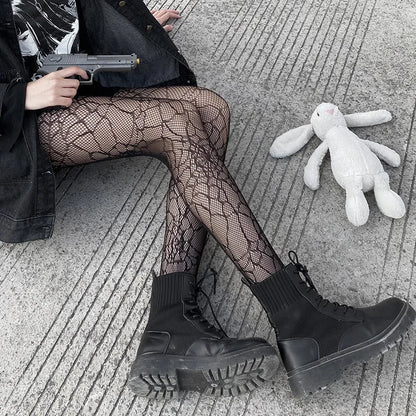 Gothic Spider Web Tights – Retro Mesh Hosiery