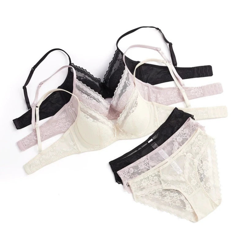 Women’s Lace Lingerie Set – Embroidered Bra & Briefs