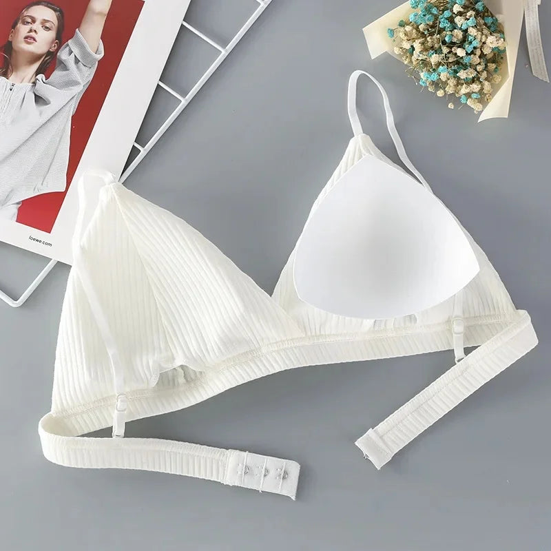 Women’s Cotton Bralette – Ribbed Wire-Free Triangle Cup Bra