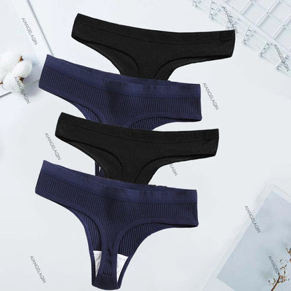 Women’s Cotton Thongs – 4-Piece Striped Underwear Set