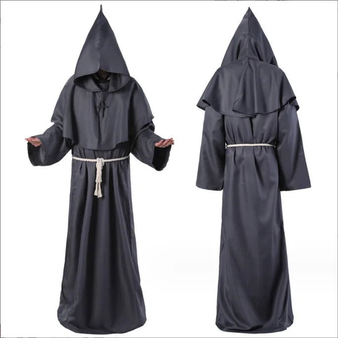 Medieval Hooded Monk Friar Priest Wizard Long Robe Unisex Adult Loose Stage Outfit For Masquerade Theme Party Halloween Cosplay