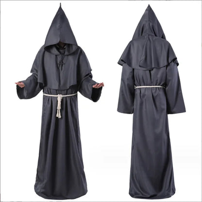 Medieval Hooded Monk Friar Priest Wizard Long Robe Unisex Adult Loose Stage Outfit For Masquerade Theme Party Halloween Cosplay