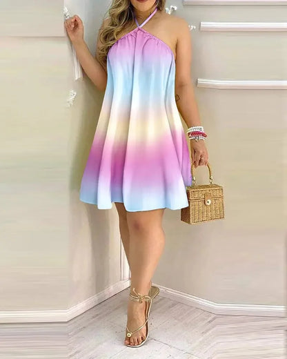 Women's Floral Print Halter Neck Boho Dress Backless Spring Summer Casual Elegant Gown for Party And Wedding