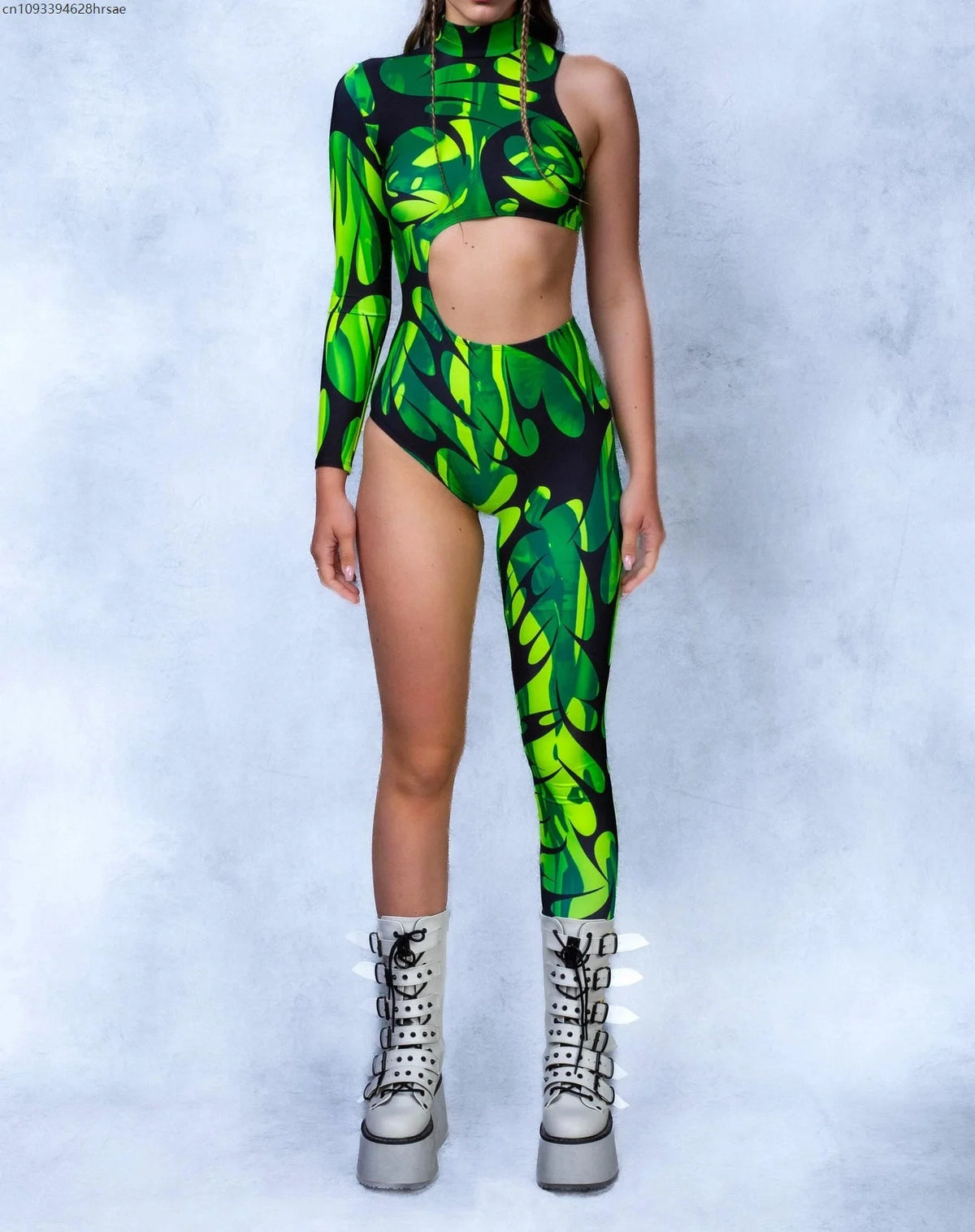 Women Punk Asymmetrical Holiday Bodysuit Costume Colorful Rainbow Jumpsuit Cosplay Halloween Party Performance Tights Suit